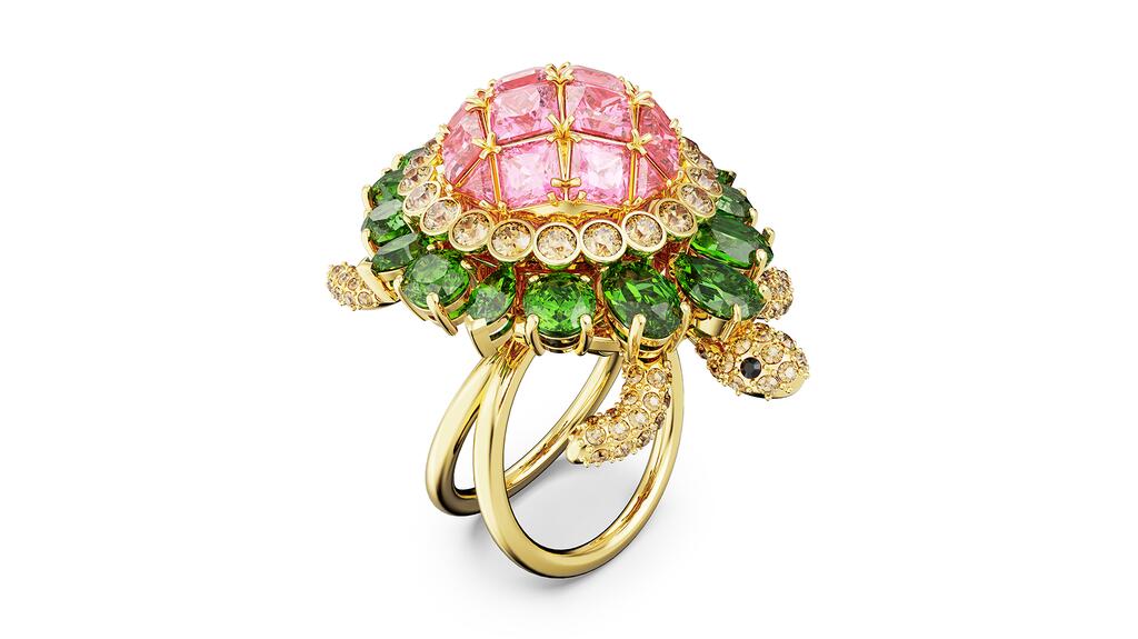 Swarovski’s gold tone-plated “Idyllia” turtle cocktail ring, set with crystals and cubic zirconia ($380) Swarovski turtle ring